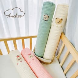 Gối Ôm Waffle Anchee Thêu Hình Gấu Thỏ - Gối Ngủ Cho Bé Sơ Sinh Mềm Mại Thoáng Khí, Đa Màu Sắc 7