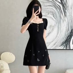 Váy thiết kế phối ren hoa đá JARI thanh lịch,sang chảnh chất liệu chéo hàn dày dặn,mềm mịn bacsic dễ mặc full size - HD1 7