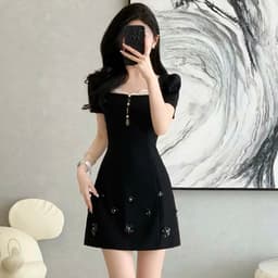 Váy thiết kế phối ren hoa đá JARI thanh lịch,sang chảnh chất liệu chéo hàn dày dặn,mềm mịn bacsic dễ mặc full size - HD1 2