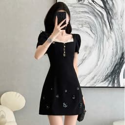 Váy thiết kế phối ren hoa đá JARI thanh lịch,sang chảnh chất liệu chéo hàn dày dặn,mềm mịn bacsic dễ mặc full size - HD1 3