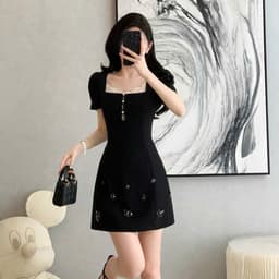 Váy thiết kế phối ren hoa đá JARI thanh lịch,sang chảnh chất liệu chéo hàn dày dặn,mềm mịn bacsic dễ mặc full size - HD1 4