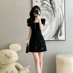Váy thiết kế phối ren hoa đá JARI thanh lịch,sang chảnh chất liệu chéo hàn dày dặn,mềm mịn bacsic dễ mặc full size - HD1 5