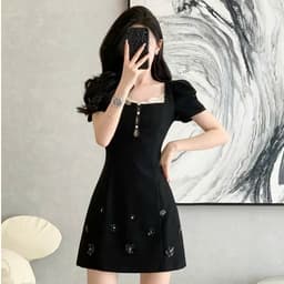 Váy thiết kế phối ren hoa đá JARI thanh lịch,sang chảnh chất liệu chéo hàn dày dặn,mềm mịn bacsic dễ mặc full size - HD1 1