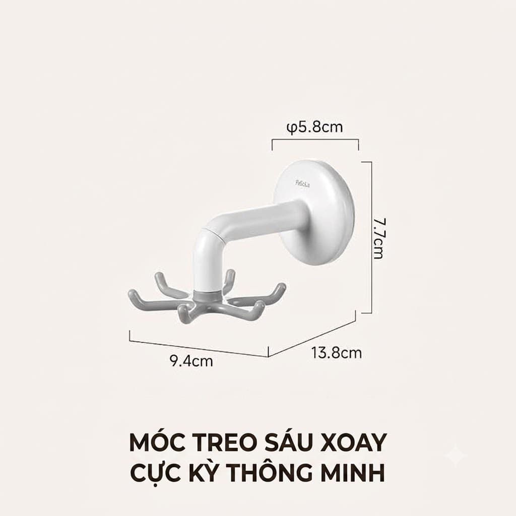 Móc Treo Đồ Hít Chân Không 6 Móc Xoay 360 Độ [FaSoLa] - Giá Treo Dụng Cụ Nhà Bếp, Nhà Tắm Không Khoan Tường