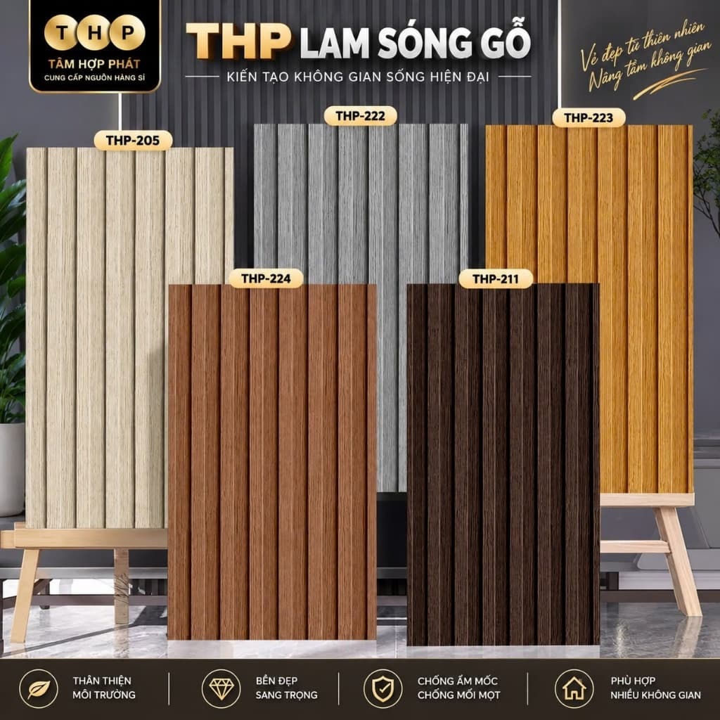 Combo 100 tấm THP Lam sóng gỗ xốp pvc cao cấp chính hãng trang trí nhà đẹp