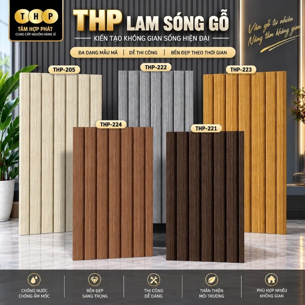 Combo 50 tấm THP lam sóng gỗ xốp pvc cao cấp chính hãng trang trí nhà đẹp, chống ẩm mốc