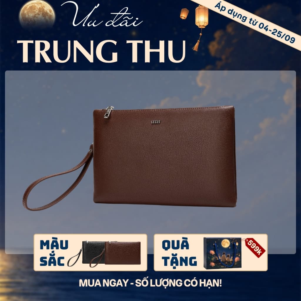 [4-25/9 TẶNG QUÀ TRUNG THU 599K] Ví Cầm Tay Nam LECOS LC1 Da Thật Da Bò Thật Nhiều Ngăn Để Tiền Thẻ Lịch Lãm