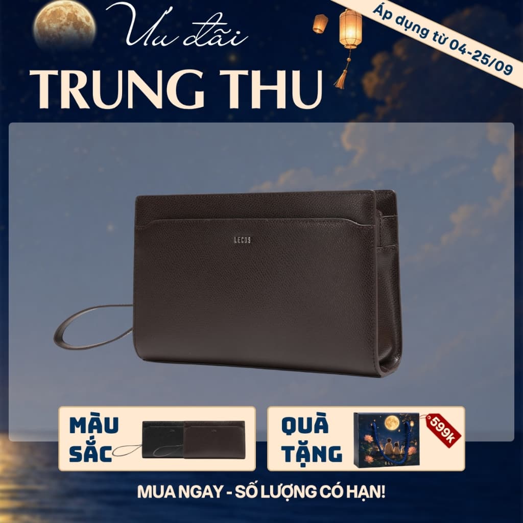 [4-25/9 TẶNG QUÀ TRUNG THU 599K] Ví Cầm Tay Nam LECOS LC5 Da Thật Da Bò Thật Nhiều Ngăn Để Tiền Thẻ Lịch Lãm