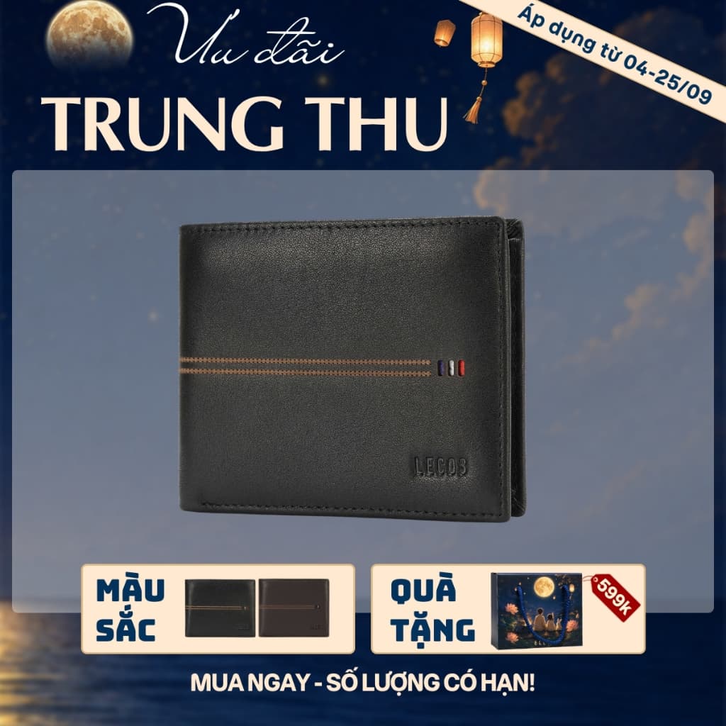 [4-25/9 TẶNG QUÀ TRUNG THU 599K] Ví Da Nam LECOS LV12 Da Bò Thật Nhiều Ngăn Thẻ Nhỏ Gọn Bỏ Túi