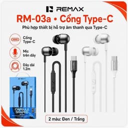 Tai nghe cắm dây Remax RM-03 Cổng 3.5/ RM-03a Type-c. LMS 9