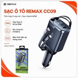 Bộ/ Cốc/ Củ sạc xe 2 Đầu ô tô 60W Remax CC09 Led Type-c+Li-ght-ning và 48W Remax CC02. LMS 1