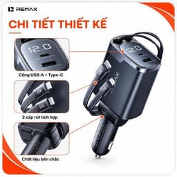 Bộ/ Cốc/ Củ sạc xe 2 Đầu ô tô 60W Remax CC09 Led Type-c+Li-ght-ning và 48W Remax CC02. LMS 2
