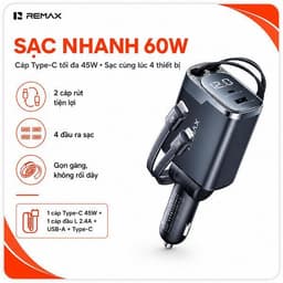 Bộ/ Cốc/ Củ sạc xe 2 Đầu ô tô 60W Remax CC09 Led Type-c+Li-ght-ning và 48W Remax CC02. LMS 4