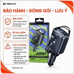 Bộ/ Cốc/ Củ sạc xe 2 Đầu ô tô 60W Remax CC09 Led Type-c+Li-ght-ning và 48W Remax CC02. LMS 3