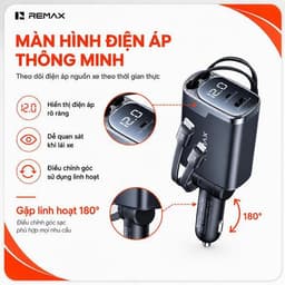 Bộ/ Cốc/ Củ sạc xe 2 Đầu ô tô 60W Remax CC09 Led Type-c+Li-ght-ning và 48W Remax CC02. LMS 5