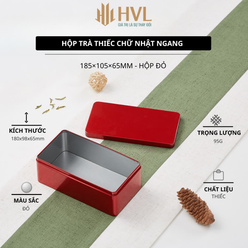 Hộp Thiếc Đựng Trà Chữ Nhật Ngang Đựng Bánh Kẹo Mứt Khay Đựng Quà Tết Cao Cấp - HVL TEA