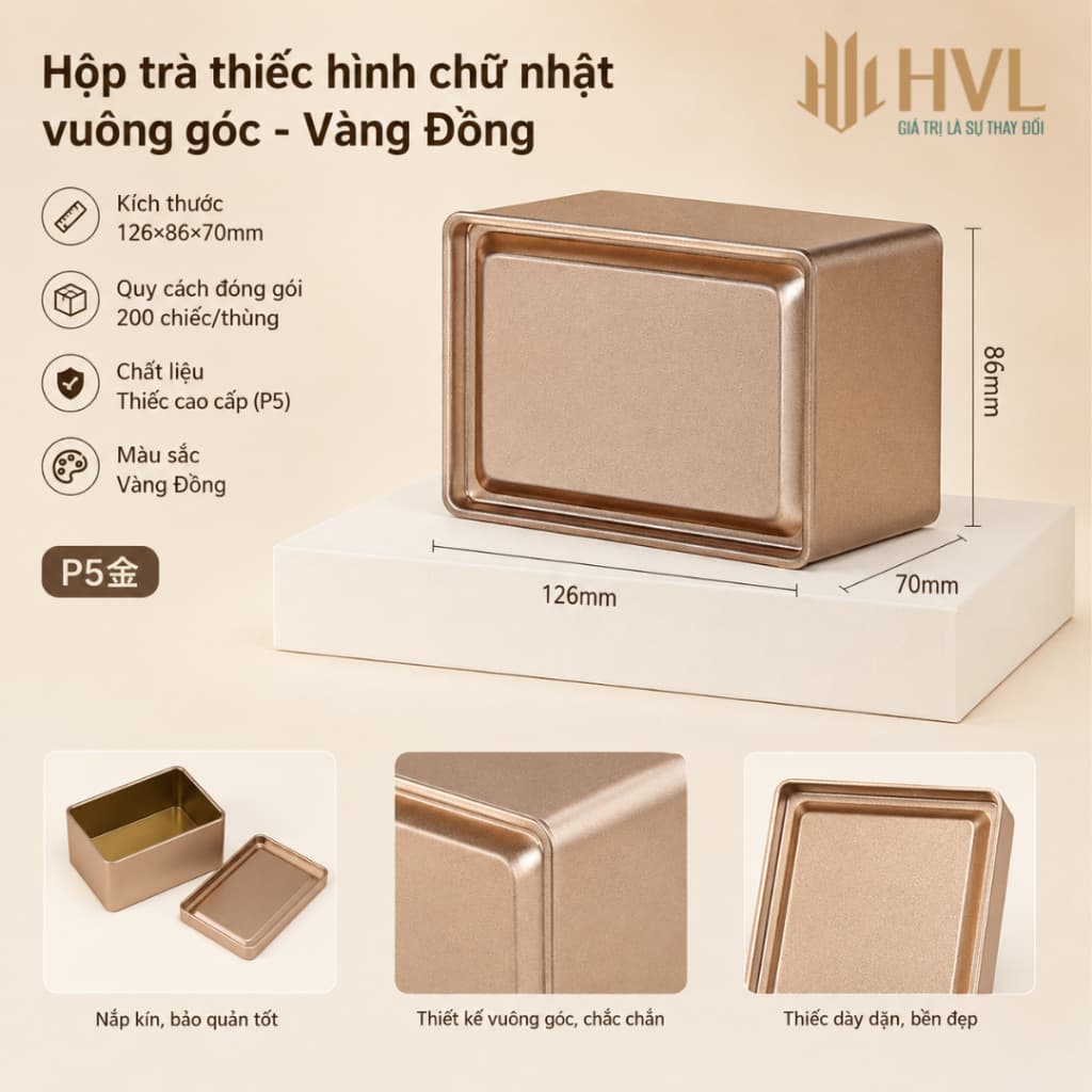 Hộp Thiếc Đựng Trà Chữ Nhật Vuông Góc Cao Cấp Lon Thiếc Đựng Quà Tết Đa Năng - HVL TEA