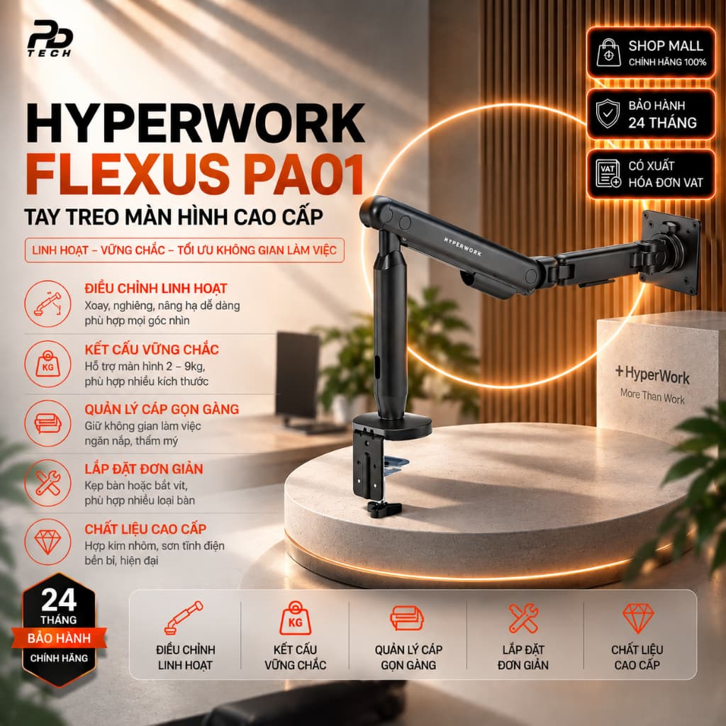 Arm Màn Hình HyperWork Flexus PA01 Chính Hãng – Giá Treo Monitor Linh Hoạt, Chuẩn VESA