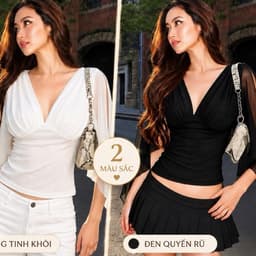 Áo Cổ Tim Tay Cánh Tiên Rũ Cách Điệu, Áo Ôm Eo Dáng Lơi Thanh Lịch 2