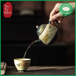 Ấm trà sứ lê hình men lam trắng họa tiết song ngư 175ml 4