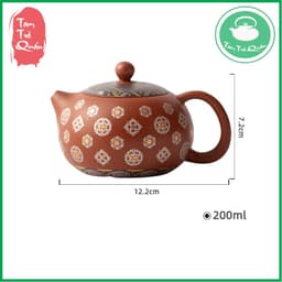 Ấm tử sa Nghi Hưng dáng tây thi họa tiết đồng tâm cách điệu 200 ml (Đại Hồng Bào) 5