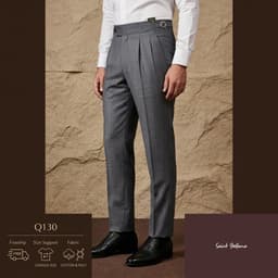 Quần Kẻ Sọc Q130 SideTap Cạp Điều Chỉnh Ghi Ánh Xanh Cotton Poly Thoáng Mát 1