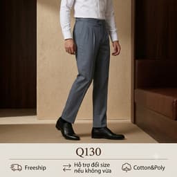 Quần Kẻ Sọc Q130 SideTap Cạp Điều Chỉnh Ghi Ánh Xanh Cotton Poly Thoáng Mát 2