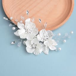 Trâm Cài Tóc Hoa Mai Cô Dâu Trắng Đính Ngoc Trai Handmade Phụ Kiện Tóc Cô Dâu Cài Lệch Tóc Cưới ponny 3