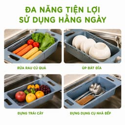 Khay Gác Bồn Rửa Bát Điều Chỉnh Kích Thước 5613 Có Lỗ Thoát Nước Nhanh Dùng Rửa Rau Củ Quả GD407 5