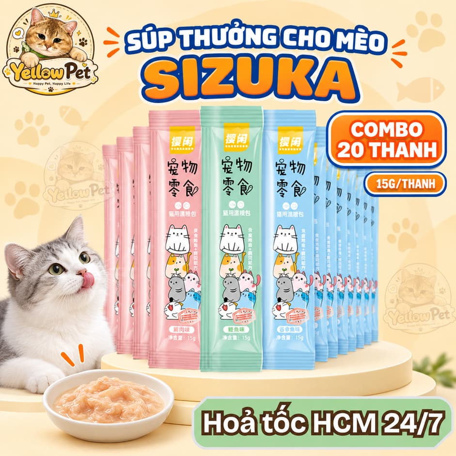 Combo 20 Thanh Súp Thưởng Cho Mèo Sizuka 15g/Thanh Súp Mèo Ăn Vặt Nhiều Vị | YLP Market