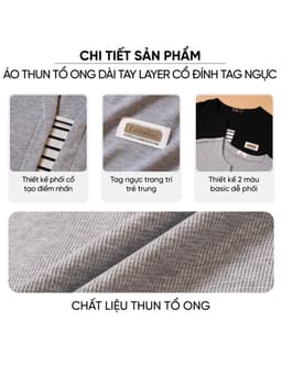 Áo thun nữ CARDINA dài tay chất liệu thun tổ ong dài tay layer cổ và đính tag ngực 6ANF02 3