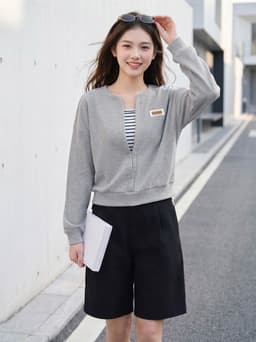 Áo thun nữ CARDINA dài tay chất liệu thun tổ ong dài tay layer cổ và đính tag ngực 6ANF02 6