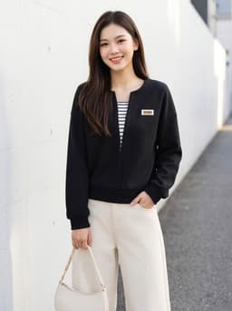 Áo thun nữ CARDINA dài tay chất liệu thun tổ ong dài tay layer cổ và đính tag ngực 6ANF02 8