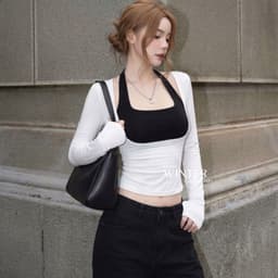 [ MỞ BÁN ] Áo Nữ Dài Tay Ôm Body Phối Màu Cổ Yếm Co Giãn Thời Trang BYJANE - 707 4