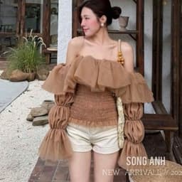 Áo Trễ Vai Nữ Tay Dài Nhún Bèo Kiểu Hàn Quốc, Áo Bo Chun Eo Dáng Croptop Thời Trang Nữ Ananclothing 2