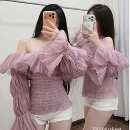 Áo Trễ Vai Nữ Tay Dài Nhún Bèo Kiểu Hàn Quốc, Áo Bo Chun Eo Dáng Croptop Thời Trang Nữ Ananclothing 5