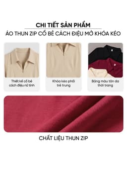 Áo thun nữ CARDINA chất liệu thun zip cổ bẻ cách điệu mở khóa kéo 6AKD04 3