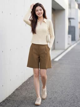 Áo thun nữ CARDINA chất liệu thun zip cổ bẻ cách điệu mở khóa kéo 6AKD04 5