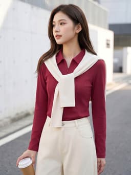 Áo thun nữ CARDINA chất liệu thun zip cổ bẻ cách điệu mở khóa kéo 6AKD04 8