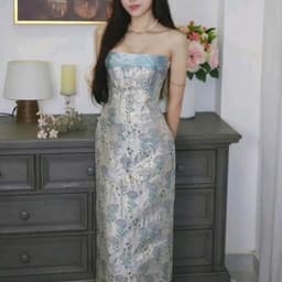 (Có mút+Dây Vai Trong) Váy Body Gấm Dài “Tiểu Thư Đài Cát” Hoạ Tiết Sang Trọng, Quyến Rũ Ananclothing 6