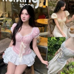 [Có Bigsize S-XXXXL] Áo Corset Tay Phồng Phối Nơ Ngực “Xô Thêu Hoa” Tiểu Thư Hàn Quốc Ananclothing 1