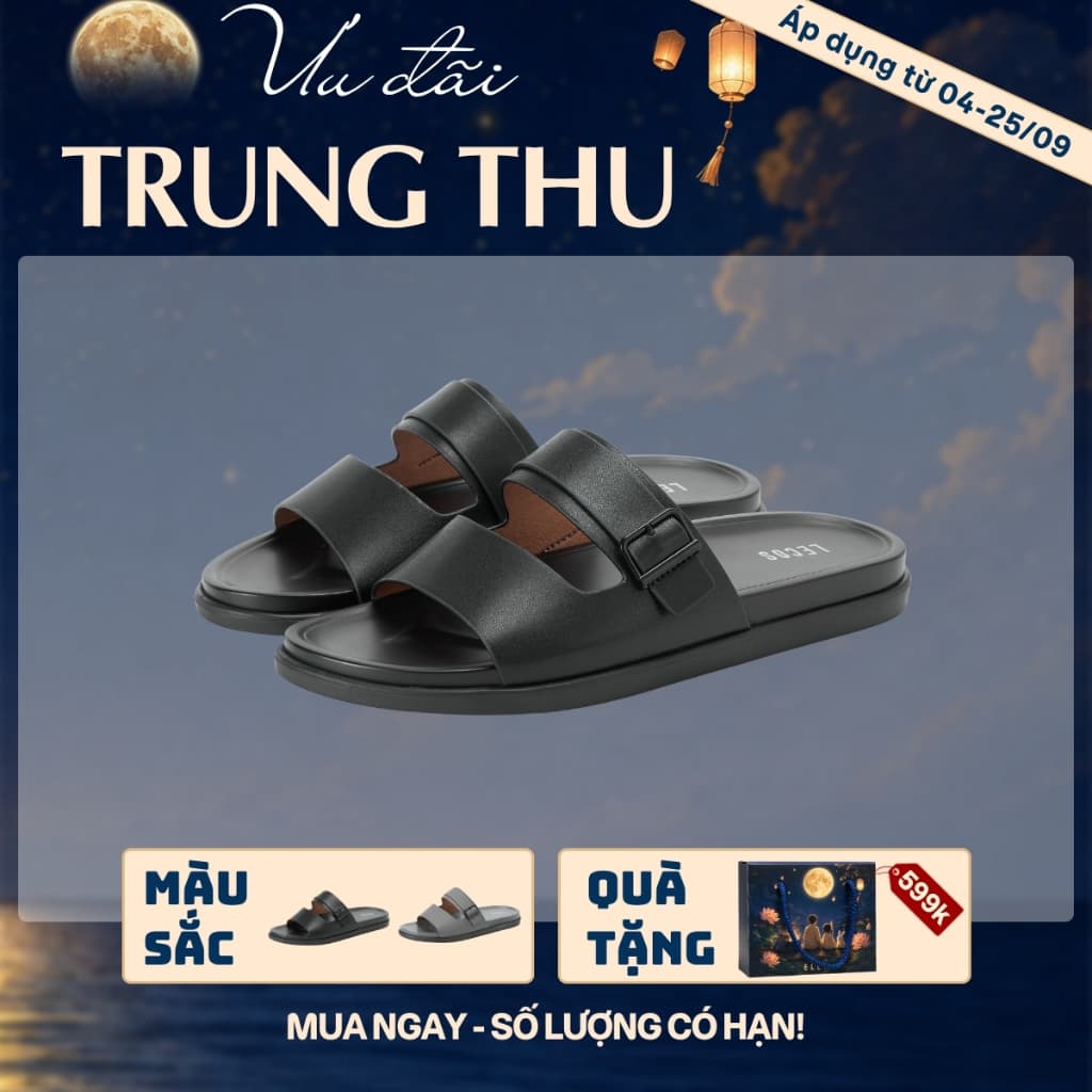 [4-25/9 TẶNG QUÀ TRUNG THU 599K] Dép Nam Quai Ngang LECOS LG53 Da Microfiber Đế Cao Su Chống Trượt Dạo Phố