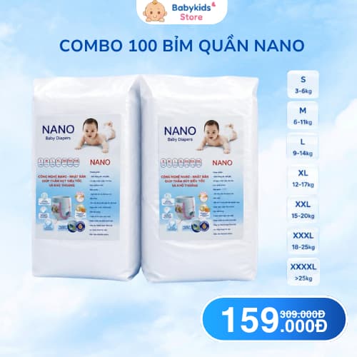 (Rẻ Vô Địch) Combo 100 Miếng Bỉm Quần NANO BABY Công Nghệ Nhật Thấm Hút Tốt, Mềm Mịn Đủ Size M - 5XL