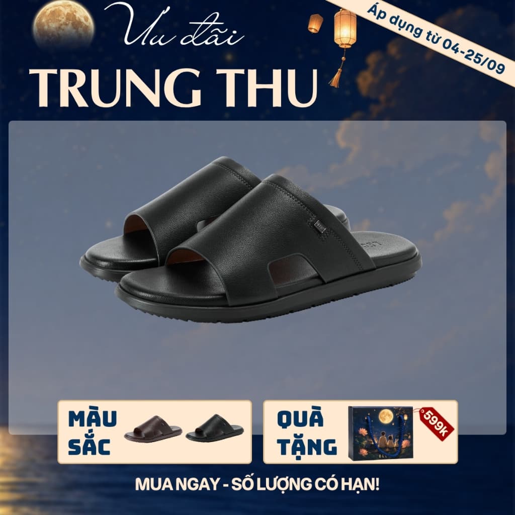 [4-25/9 TẶNG QUÀ TRUNG THU 599K] Dép Quai Bản Nam LECOS LG57 Da Microfiber Trẻ Trung Êm Nhẹ Khi Di Chuyển