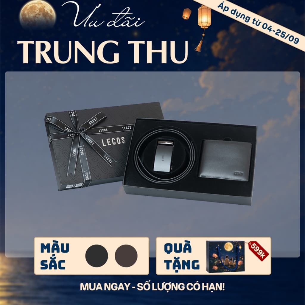 [4-25/9 TẶNG QUÀ TRUNG THU 599K] Hộp Quà Tặng Ví Dây Lưng LECOS LQ2 Đồng Bộ Đóng Hộp Cứng
