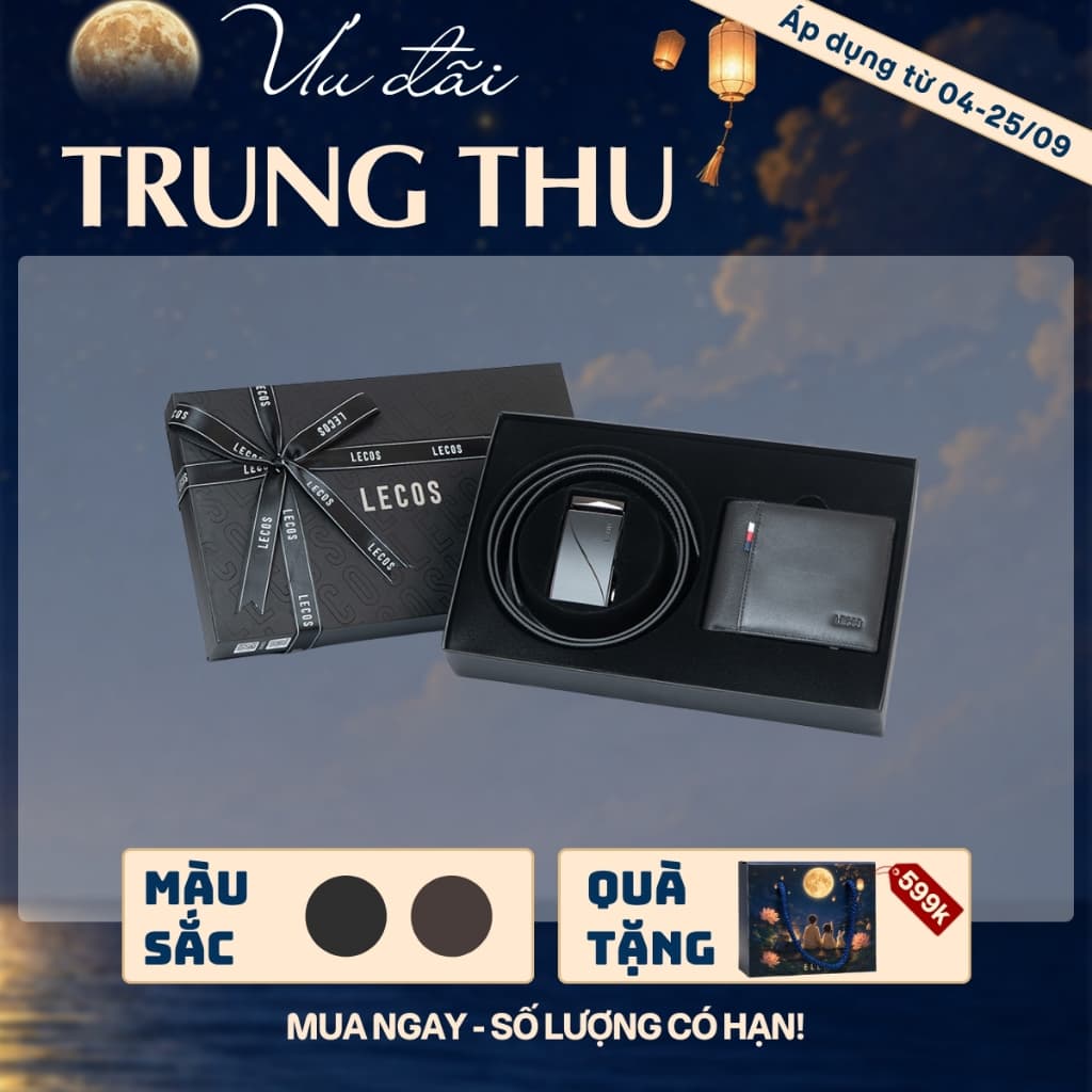 [4-25/9 TẶNG QUÀ TRUNG THU 599K] Hộp Quà Tặng Ví Dây Lưng LECOS LQ4 Đồng Bộ Đóng Hộp Cứng