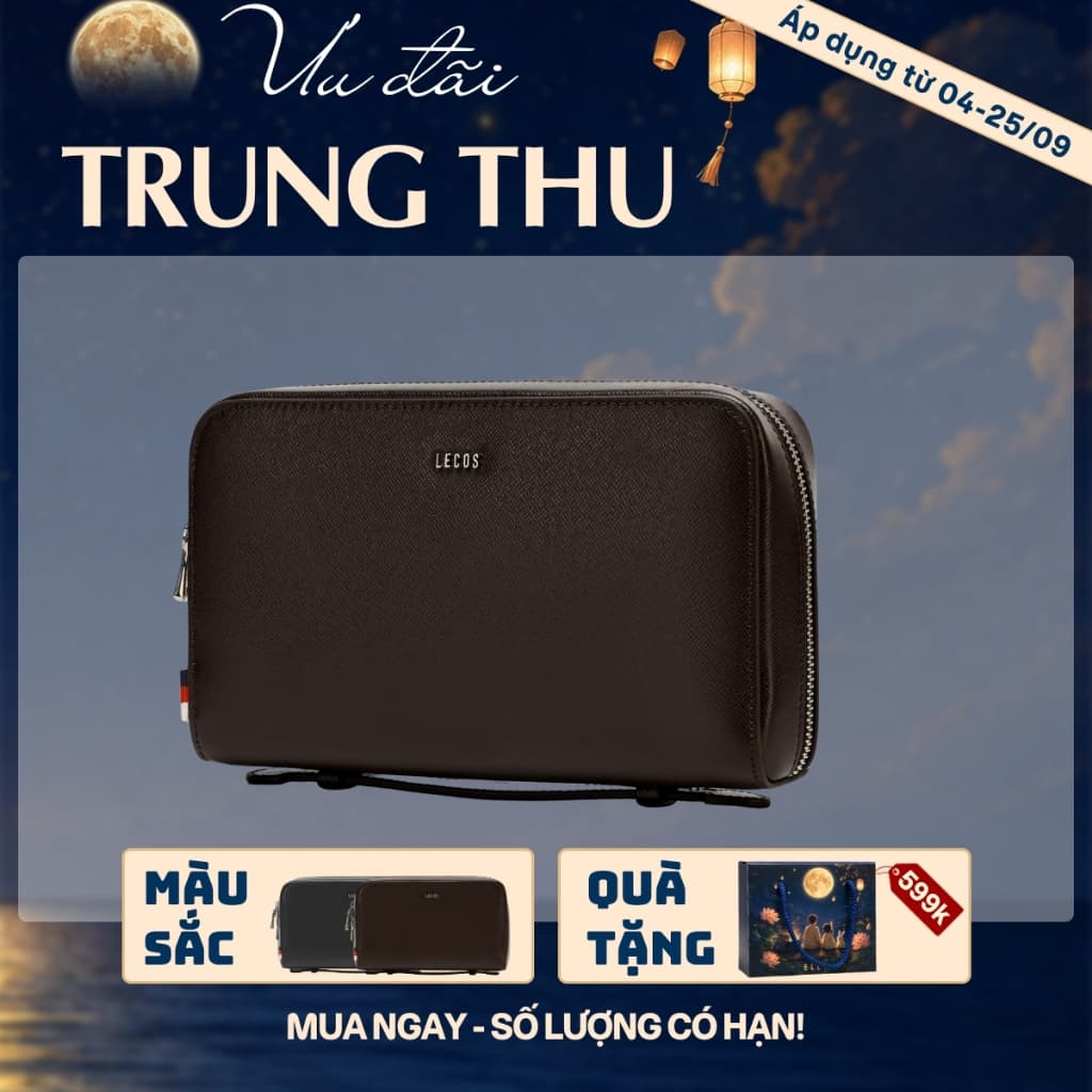 [4-25/9 TẶNG QUÀ TRUNG THU 599K] Ví Cầm Tay Nam LECOS LC13 Ví Clutch Kẹp Nách Nam Da Cao Cấp Chống Xước Chống Thấm Nước