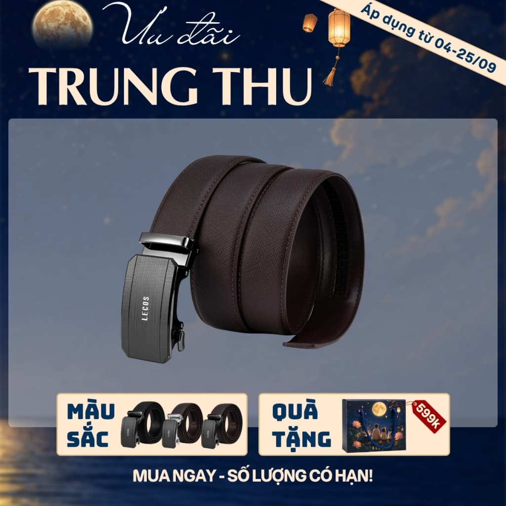[4-25/9 TẶNG QUÀ TRUNG THU 599K] Thắt Lưng Nam LECOS LD14 Da Thật Bền Bỉ Tăng Nét Nam Tính Chỉn Chu