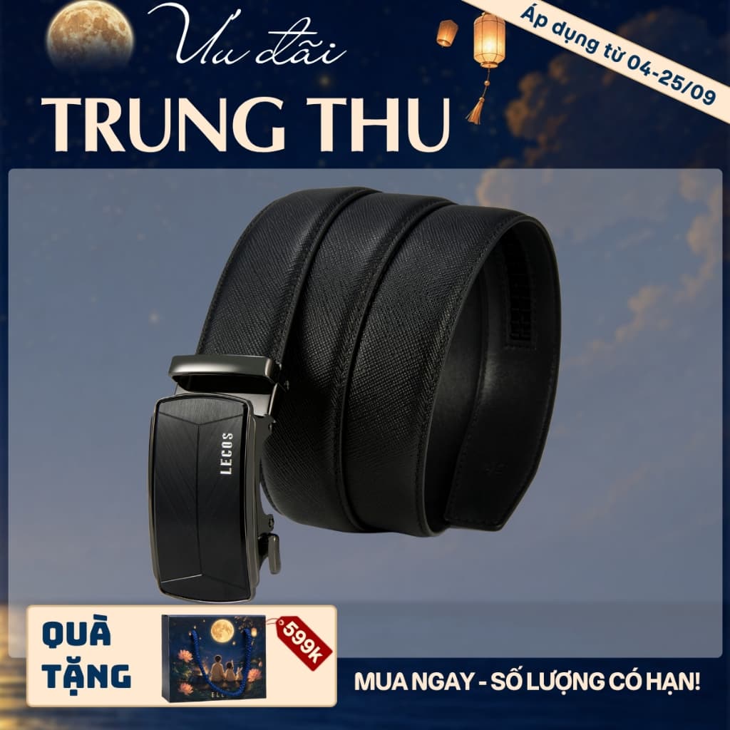 [4-25/9 TẶNG QUÀ TRUNG THU 599K] Thắt Lưng Nam LECOS LD20 Da Bò Thật May Viền Chống Bong Tróc Gãy Gập