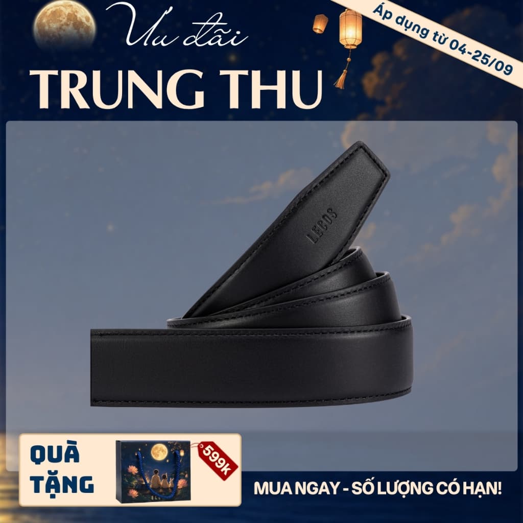 [4-25/9 TẶNG QUÀ TRUNG THU 599K] Dây Lưng Da Bò Không Đầu LECOS LDB3 Da Thật 2 Lớp May Viền Dẻo Dai Bản 3.5cm